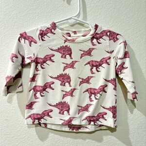 kate quinn Cream Long Sleeve Tee with Pink Dinosaur Print